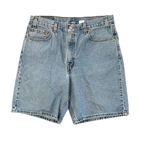 Vintage 90s Men's Levi's 550 Faded Blue Denim Jean Shorts Relaxed Fit 36 Grunge - Picture 1 of 7